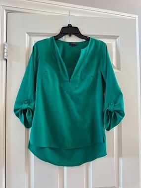The Limited Teal V-Neck Roll-Sleeve Tunic